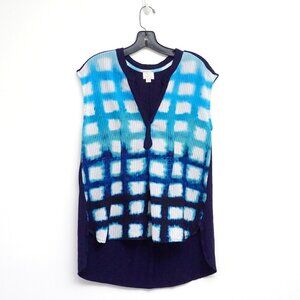 SALE Anthropologie Postmark Blue Geometric Blue Slit Neck Sleeveless Top M